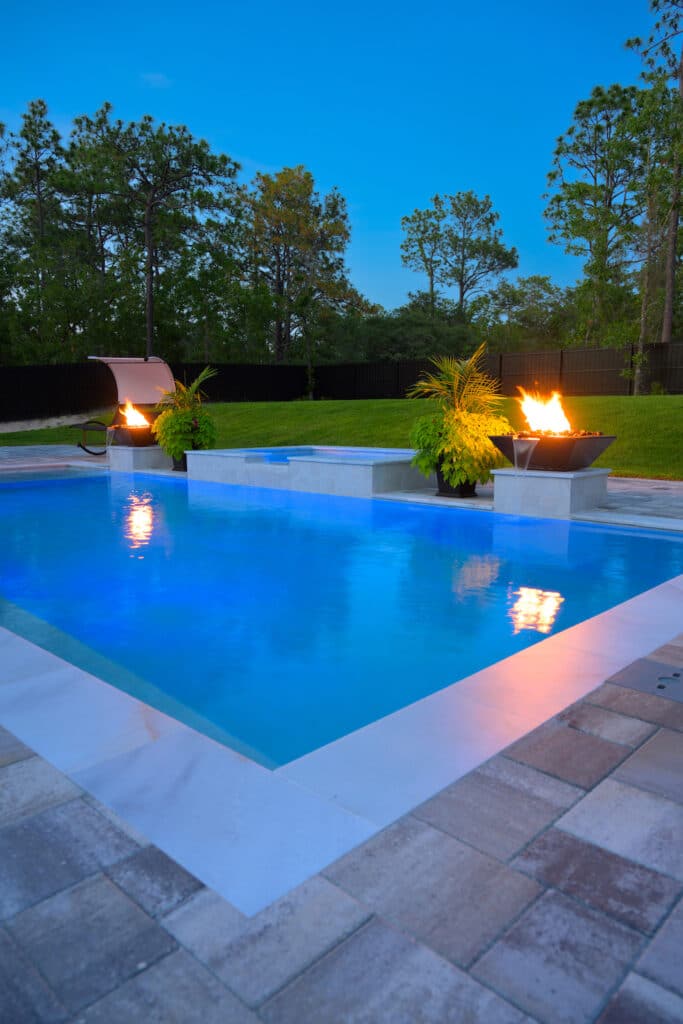 Custom Pool with Fire Bowls