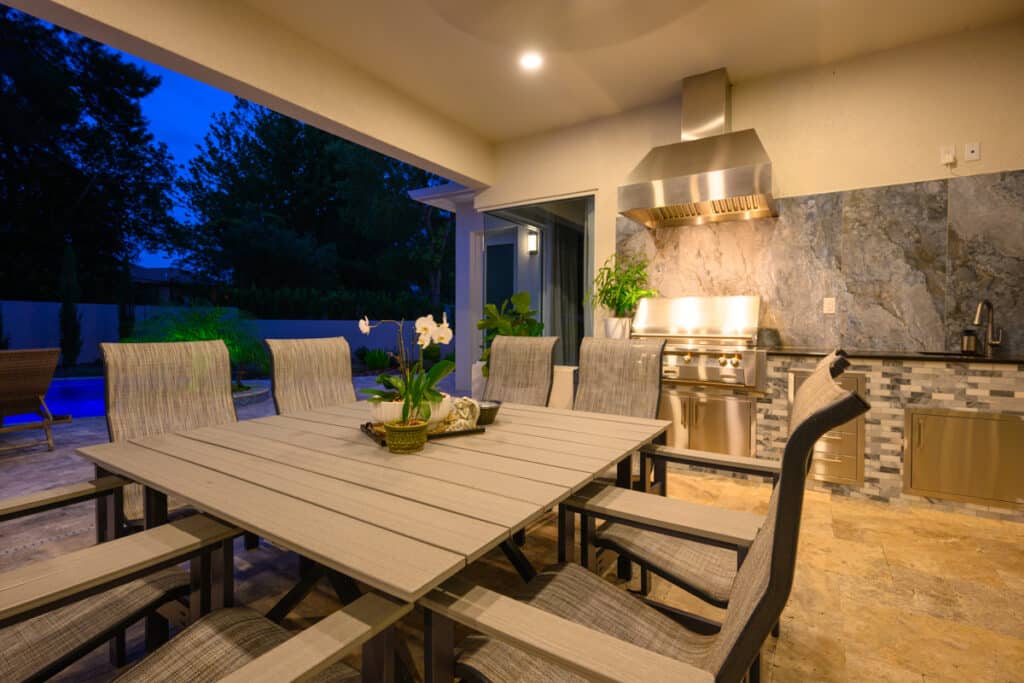 Spacious outdoor dining area in a Weeki Wachee backyard