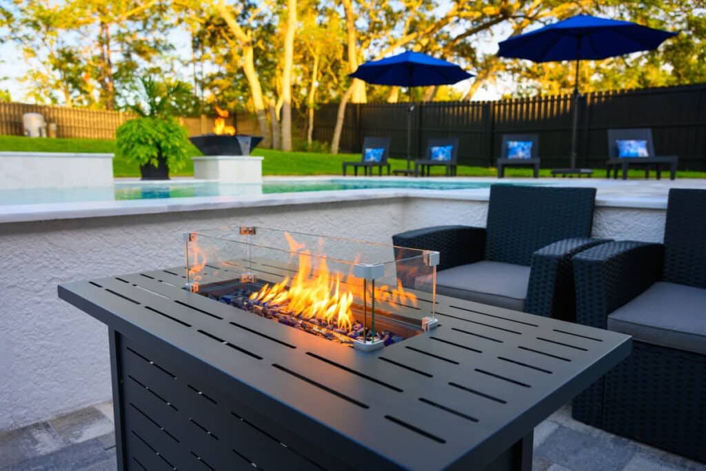 seating area, offering a warm and inviting poolside experience in Weeki Wachee, FL.