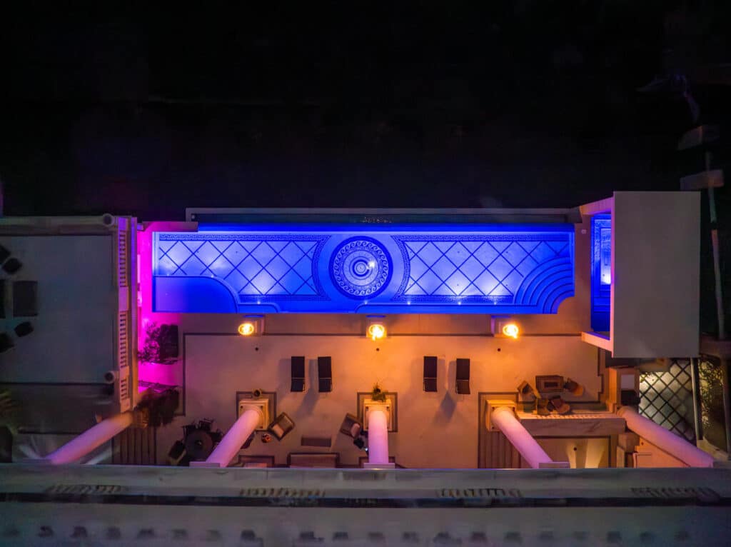 Aerial view of a custom Tampa pool near the coast featuring a modern design and spacious outdoor living area